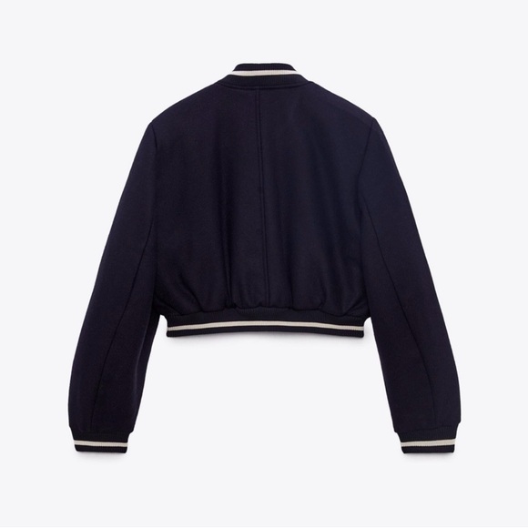 Zara Dark Blue Bomber Jacket with White Details - Picture 3 of 9